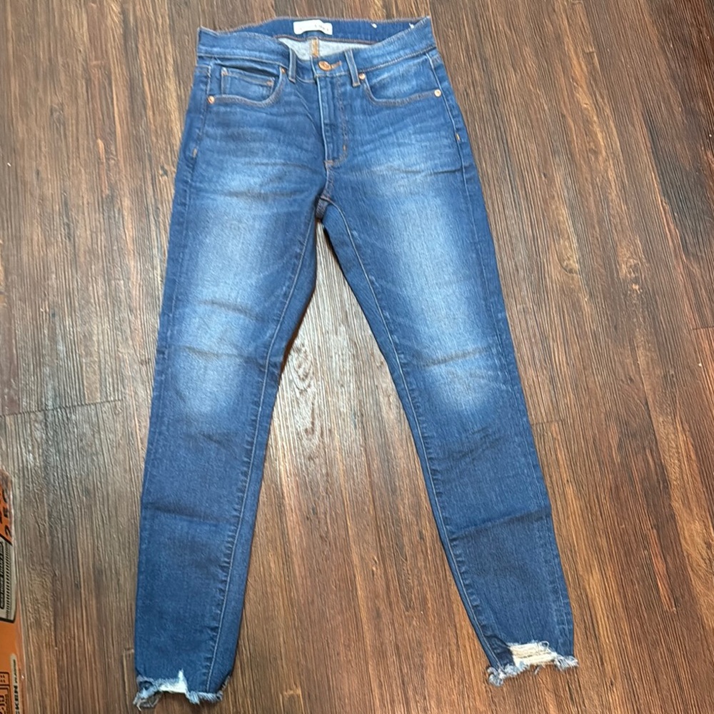 LOFT Blue Skinny Jeans with Distressed Hem and Tapered Fit